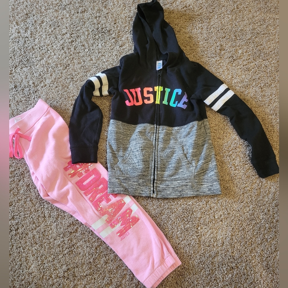 Justice Sweatpants And Full Zip Hoodie Girls Size 6 Used